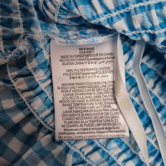 BCBGeneration Blue and White Ruffled Smocked Square Neck Crop Top Size Small - Picture 5 of 6